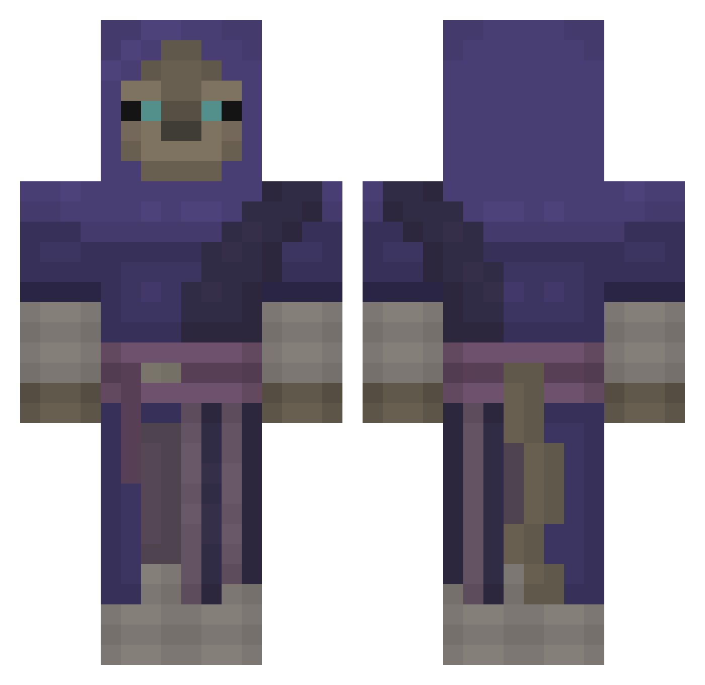 wowj Minecraft skin, front and back view
