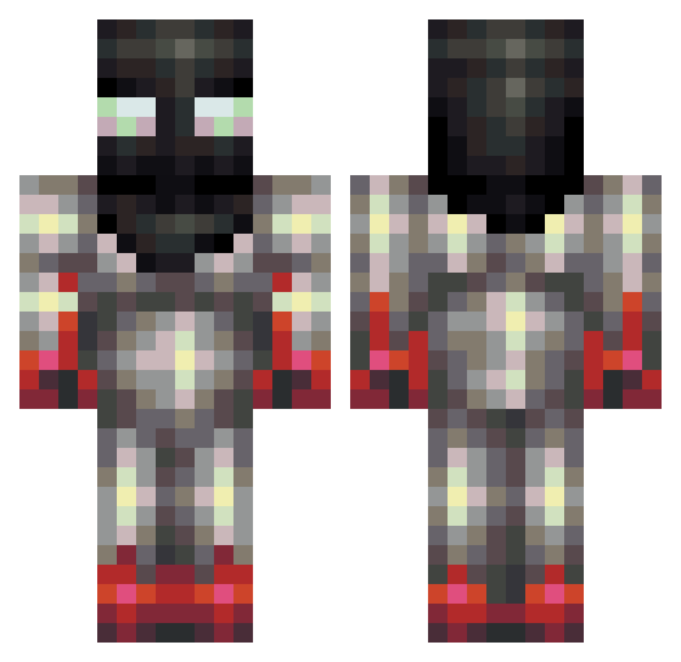 Hominiform Minecraft skin, front and back view