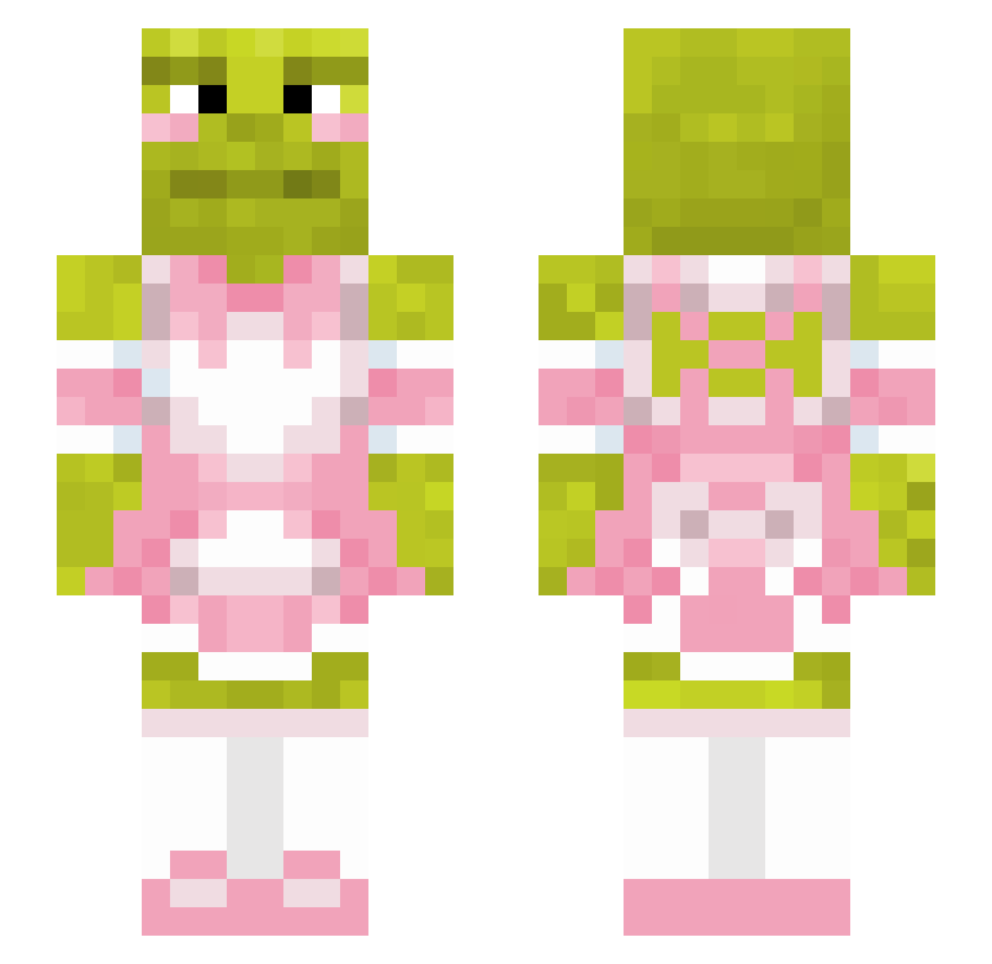 shrekssparklyass Minecraft skin, front and back view