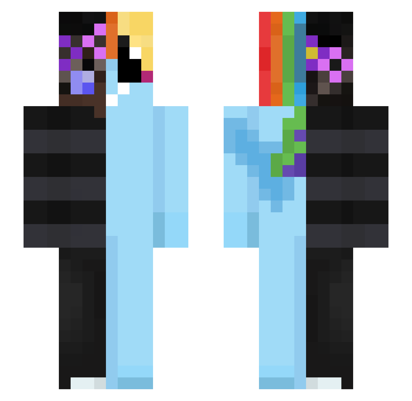 rumpeltitkin Minecraft skin, front and back view