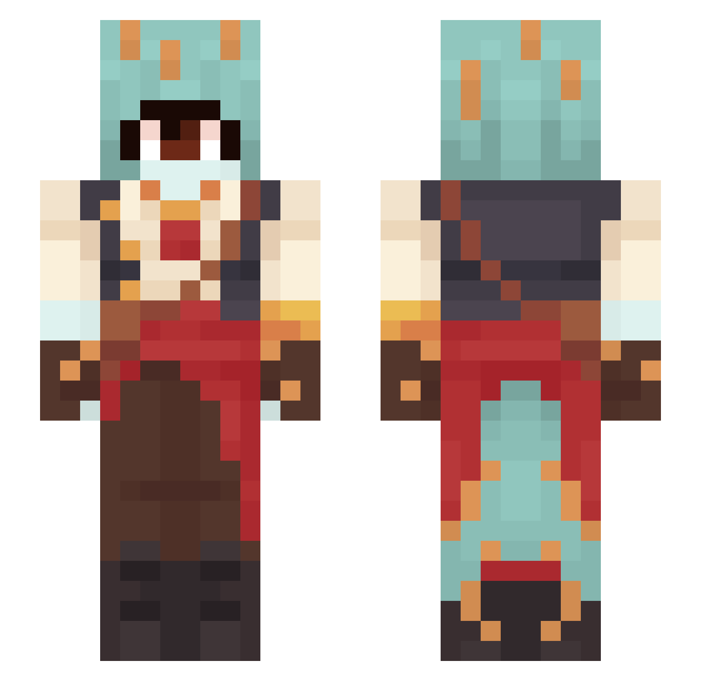 SpookyStyx Minecraft skin, front and back view