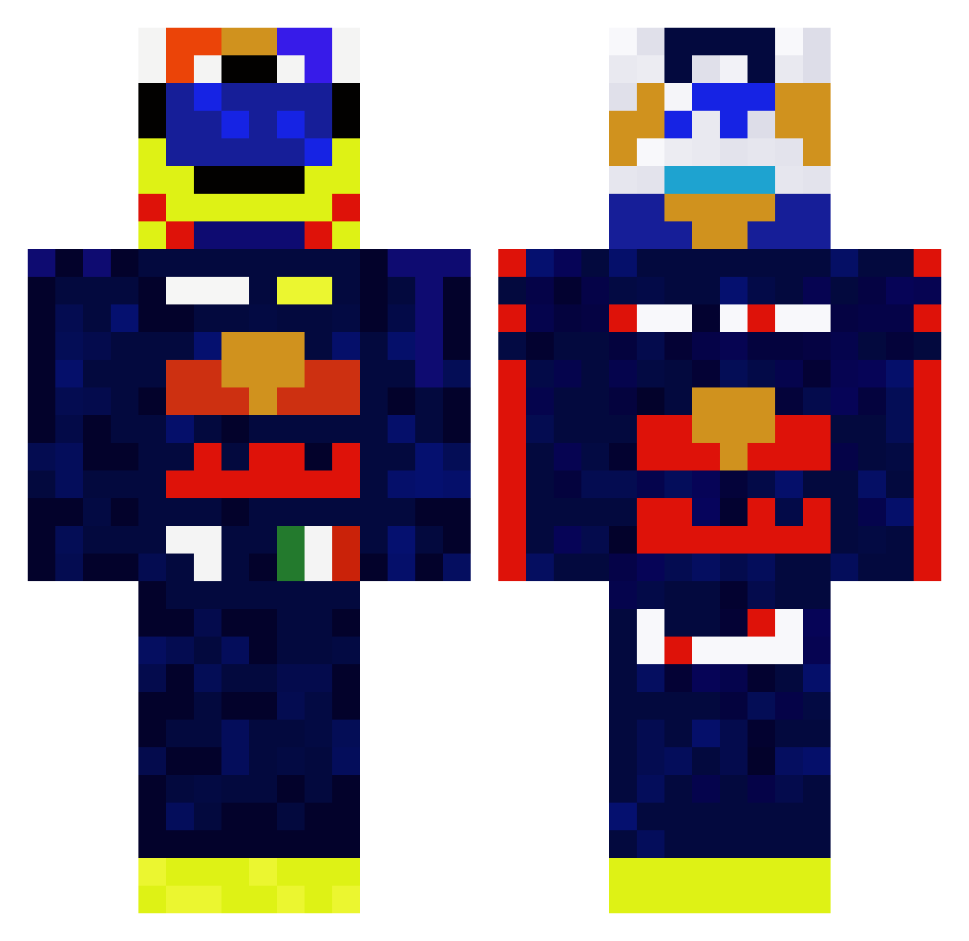 ElectroNuts Minecraft skin, front and back view