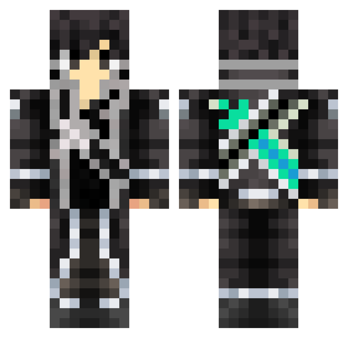 Alphnid Minecraft skin, front and back view
