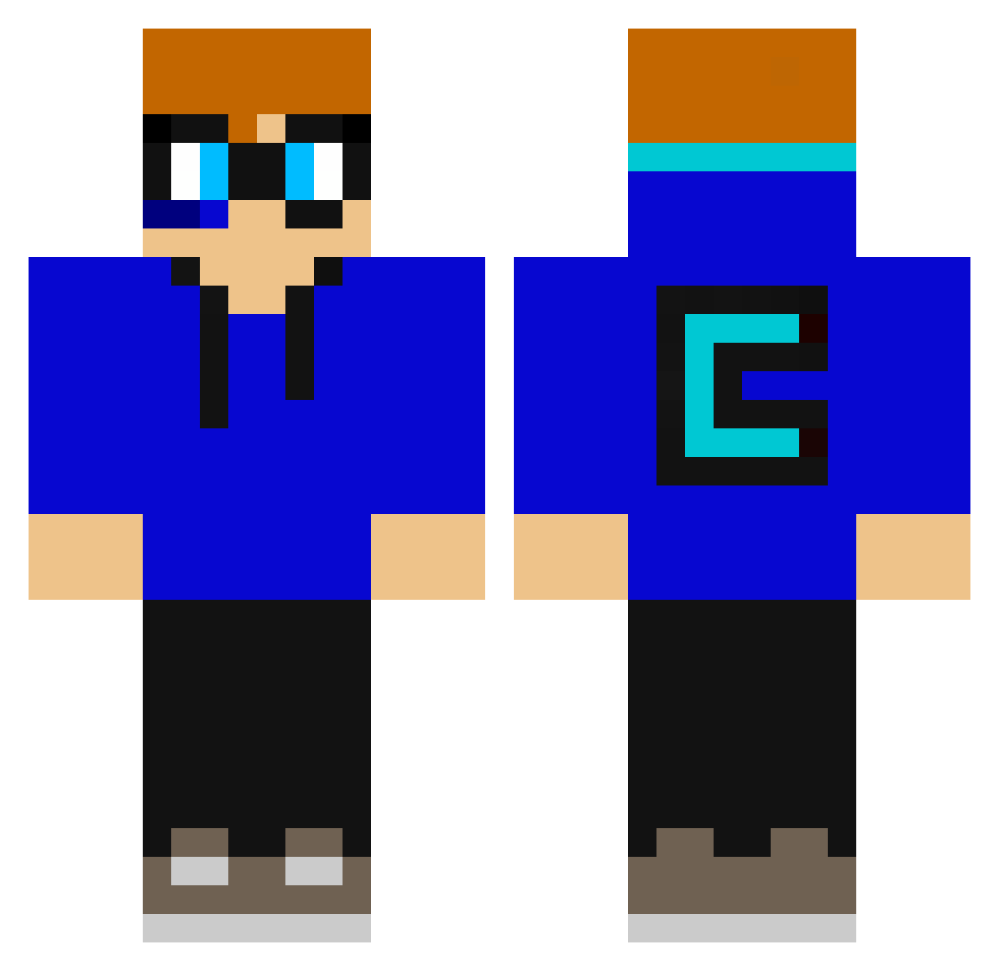 Cyberloid131 Minecraft skin, front and back view
