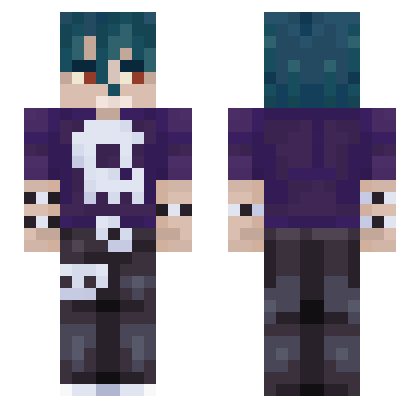 x3l1an Minecraft skin, front and back view