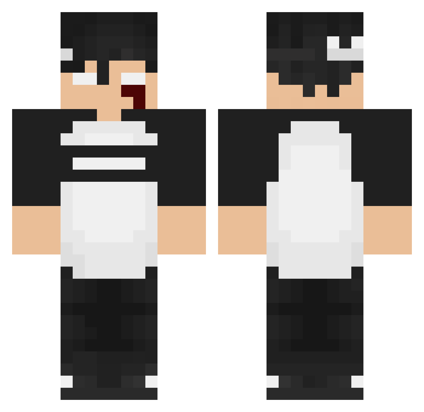 SpookyBlackFan Minecraft skin, front and back view