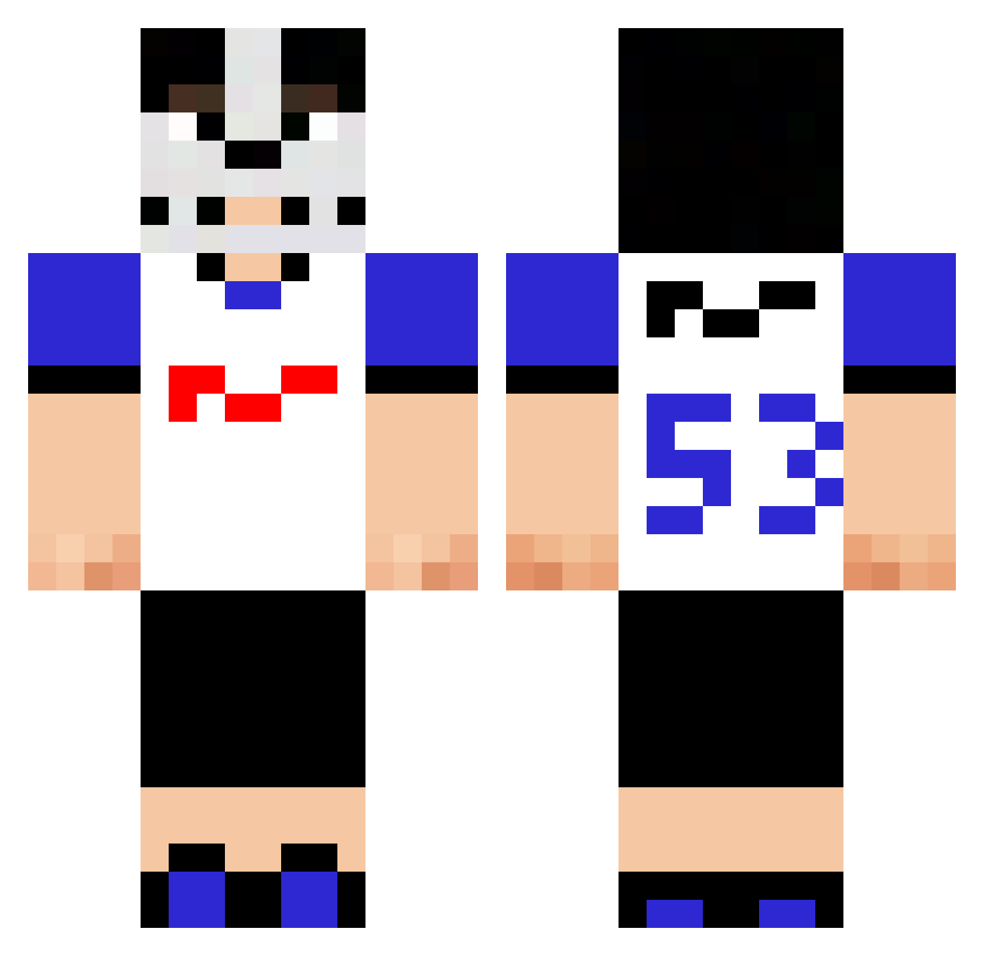 PreZone Minecraft skin, front and back view