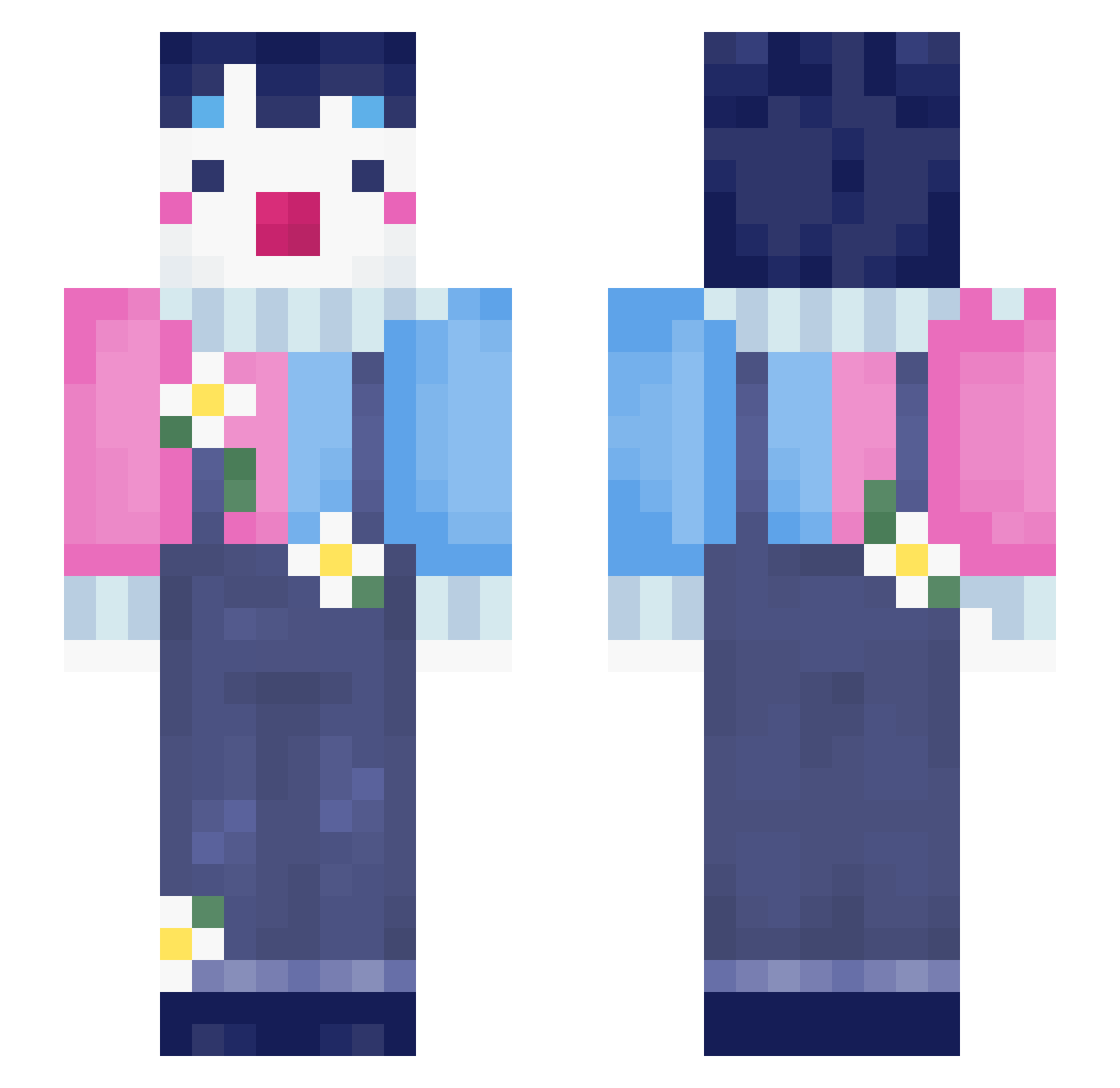 Flautz Minecraft skin, front and back view