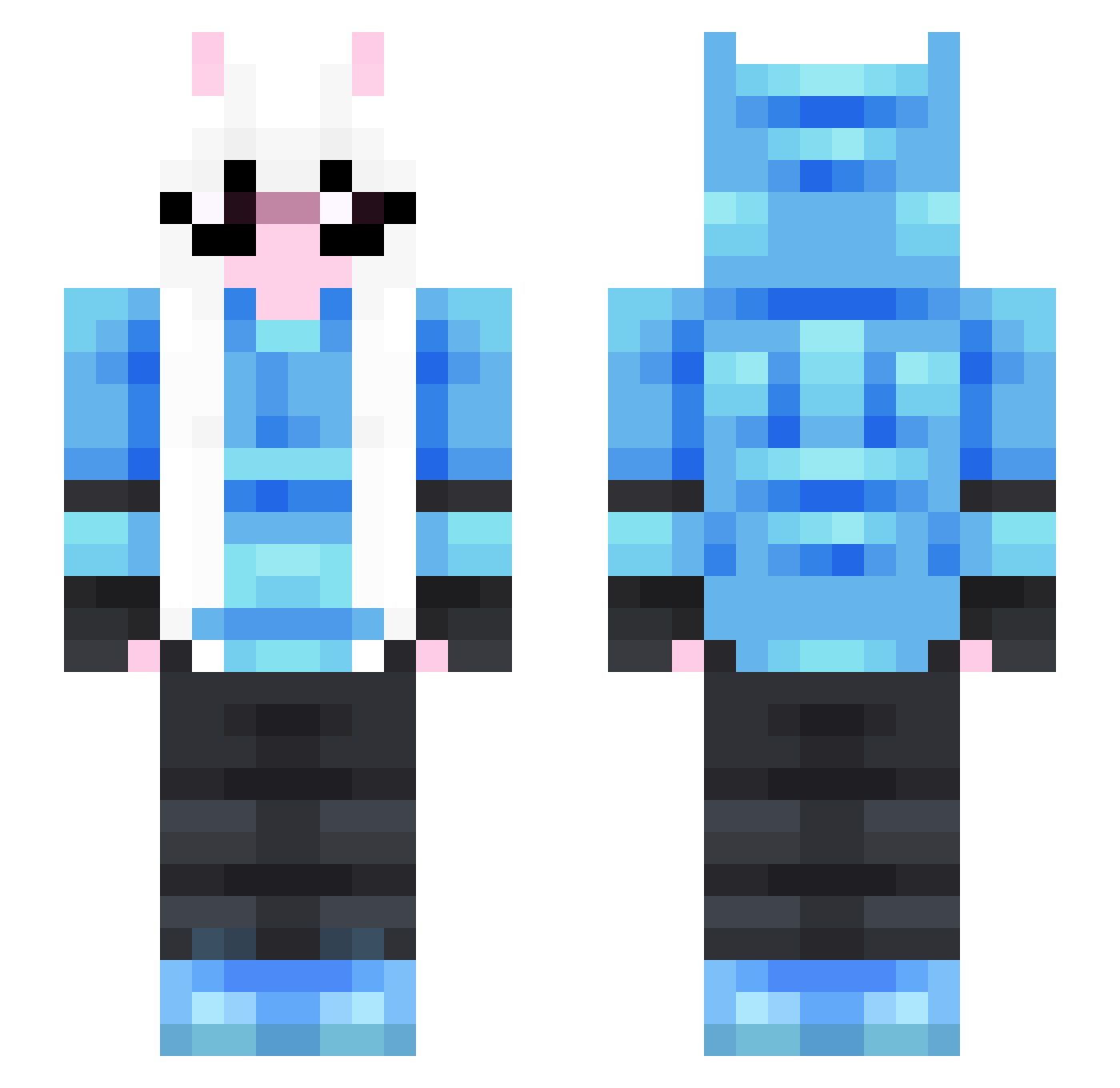 Nyxsy Minecraft skin, front and back view