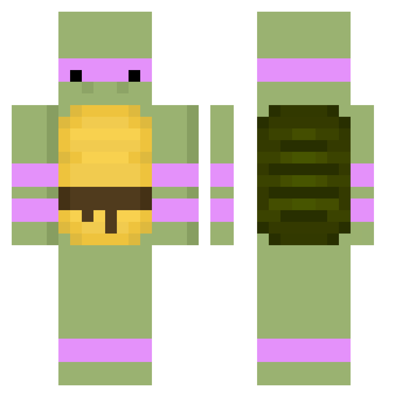 mekv Minecraft skin, front and back view