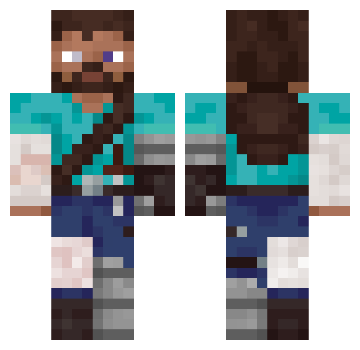 p3rpl3xd Minecraft skin, front and back view