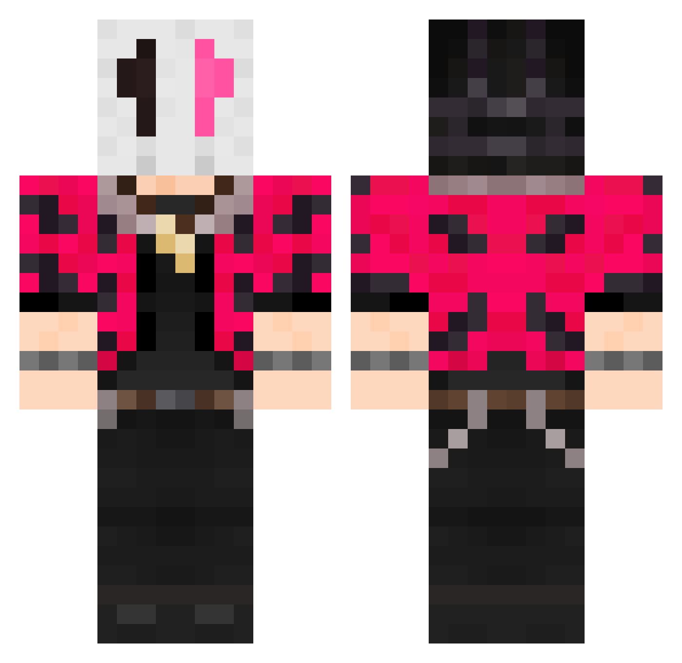 HybridCr0w Minecraft skin, front and back view