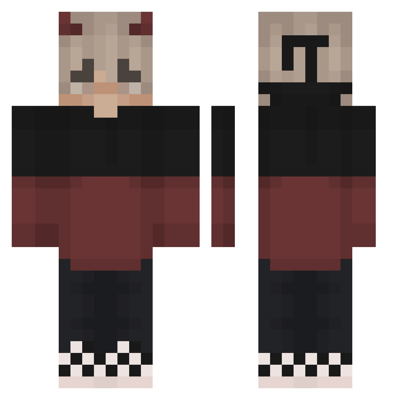 Adam10001 Minecraft skin, front and back view