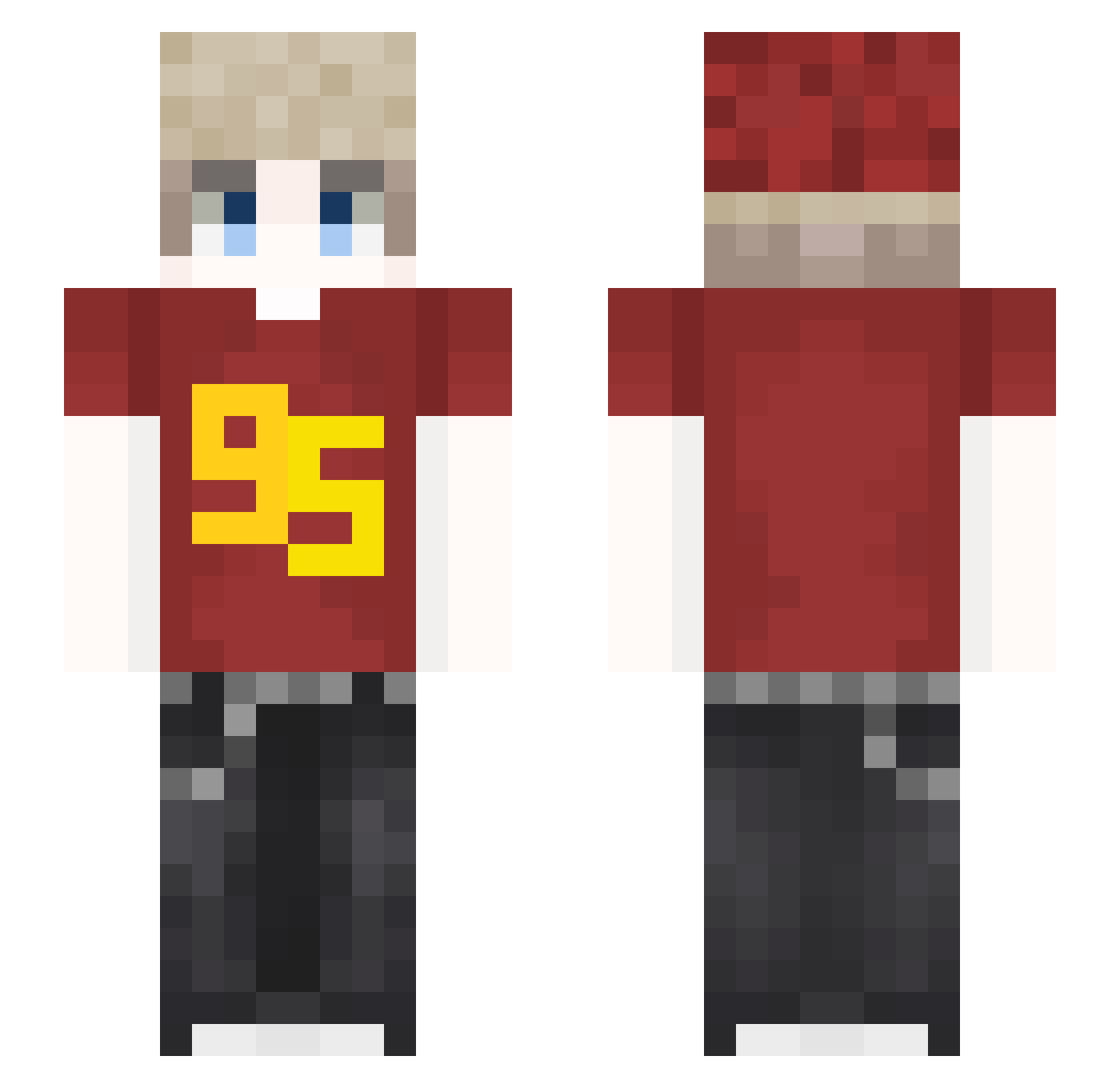 lexouboss Minecraft skin, front and back view