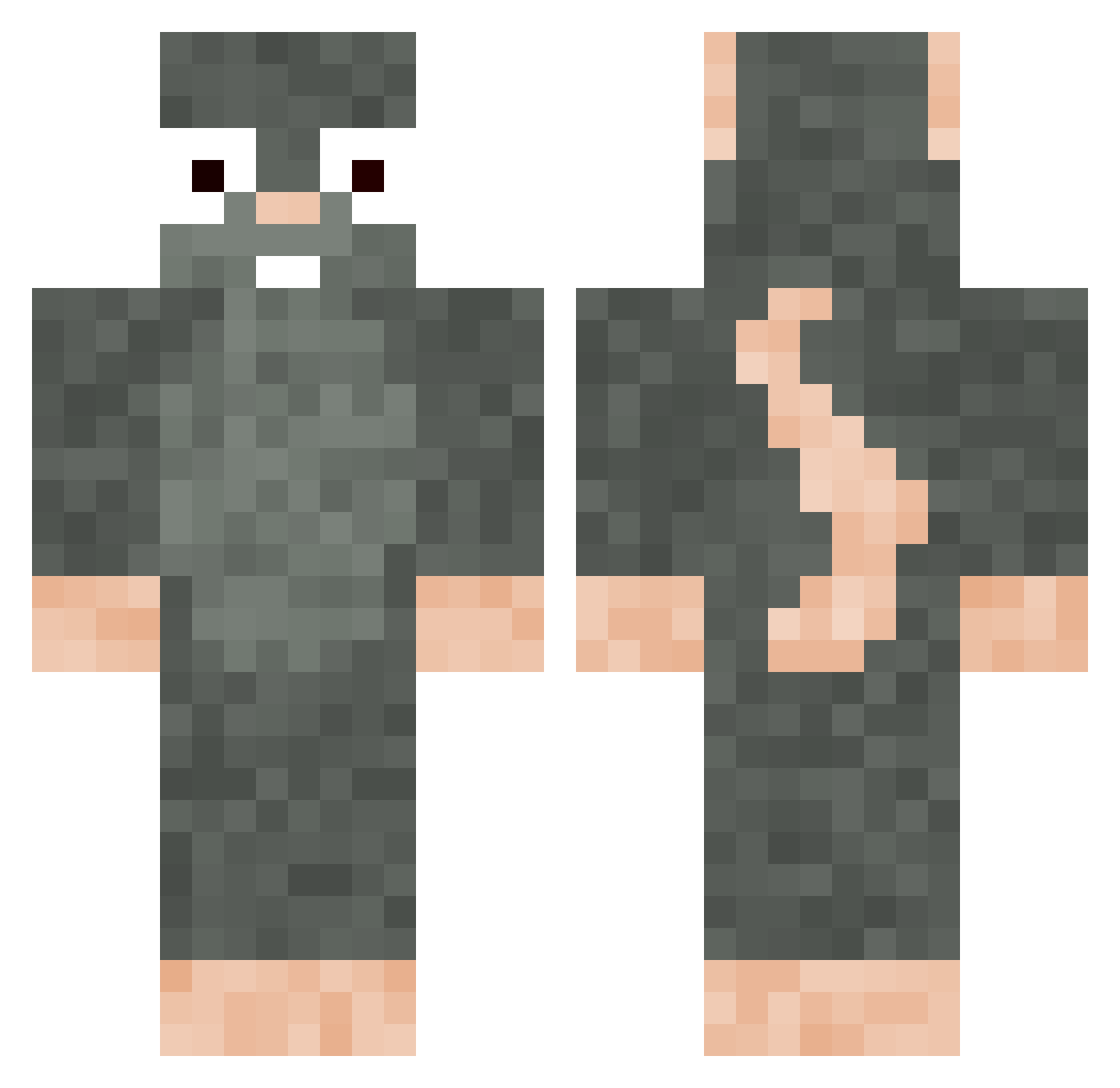 Devested Minecraft skin, front and back view