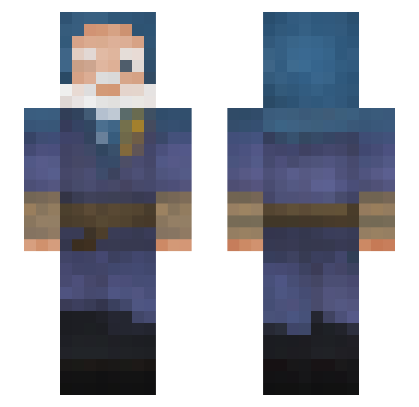 Workdays Minecraft skin, front and back view