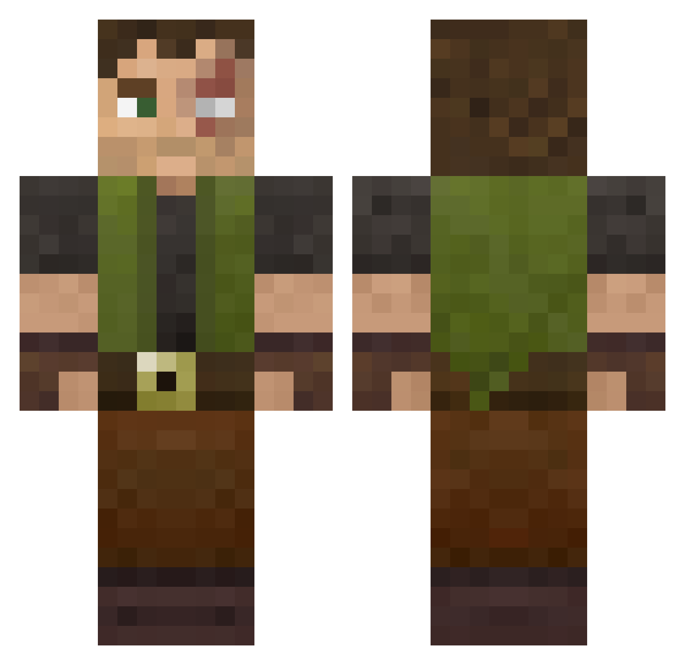Charades Minecraft skin, front and back view