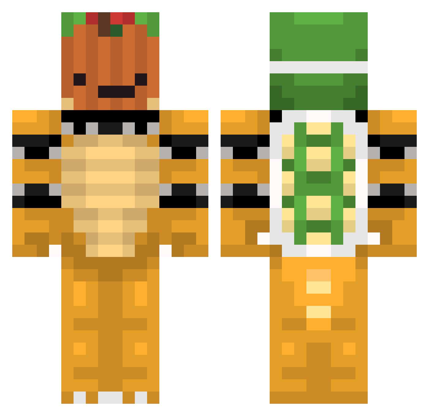 Bowser Minecraft skin, front and back view