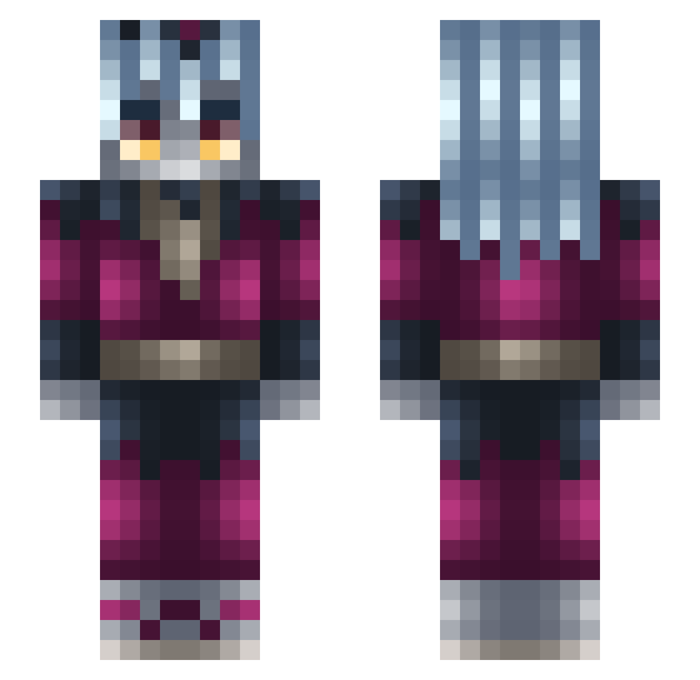 Accompanied Minecraft skin, front and back view