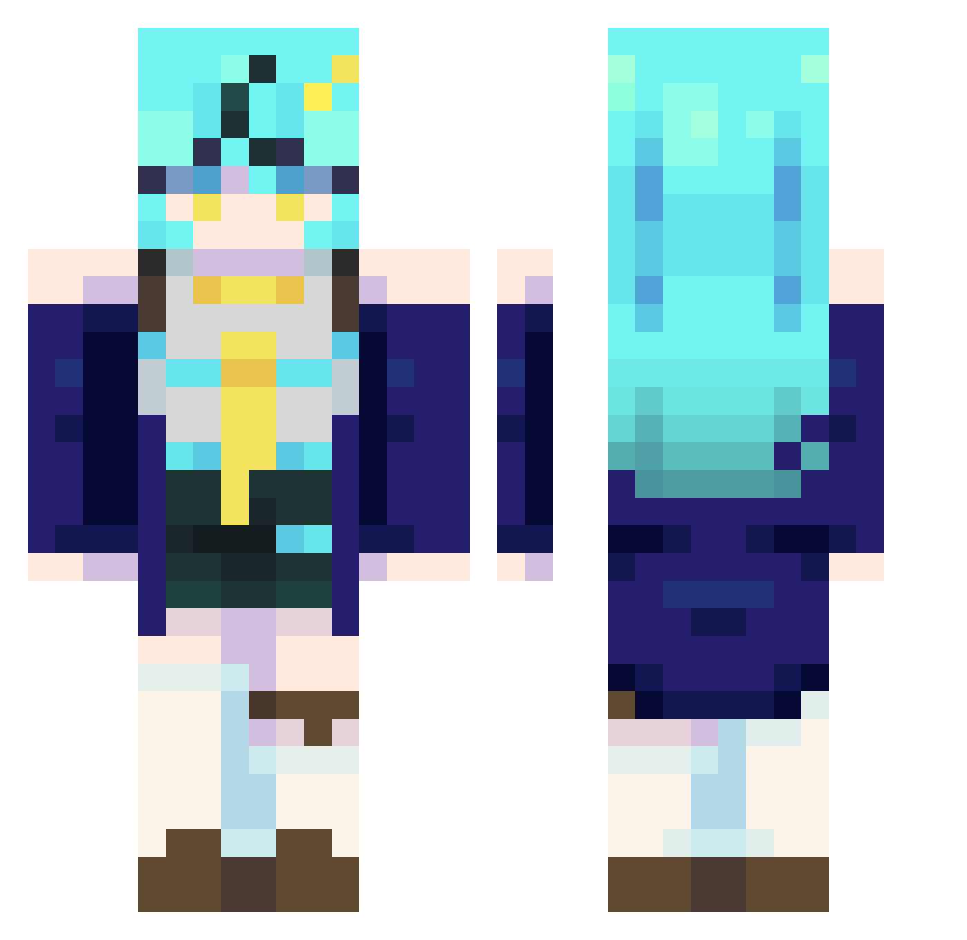 WhispersVT Minecraft skin, front and back view