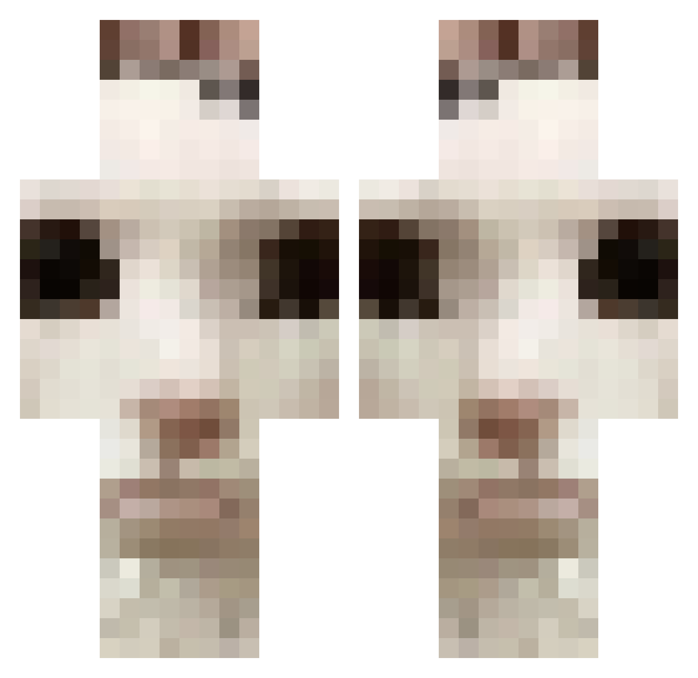 SkibidiTrinity Minecraft skin, front and back view