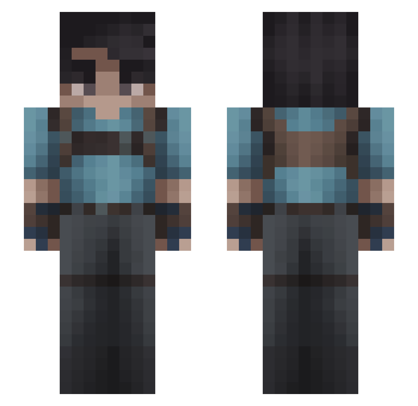 JellyCLY Minecraft skin, front and back view