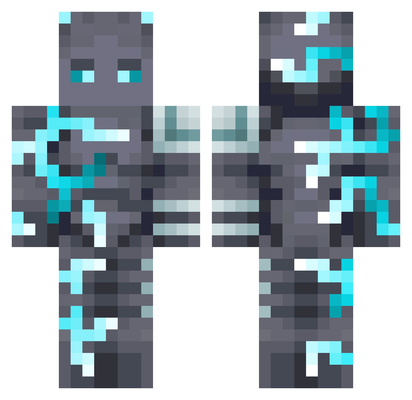 cowmindset Minecraft skin, front and back view