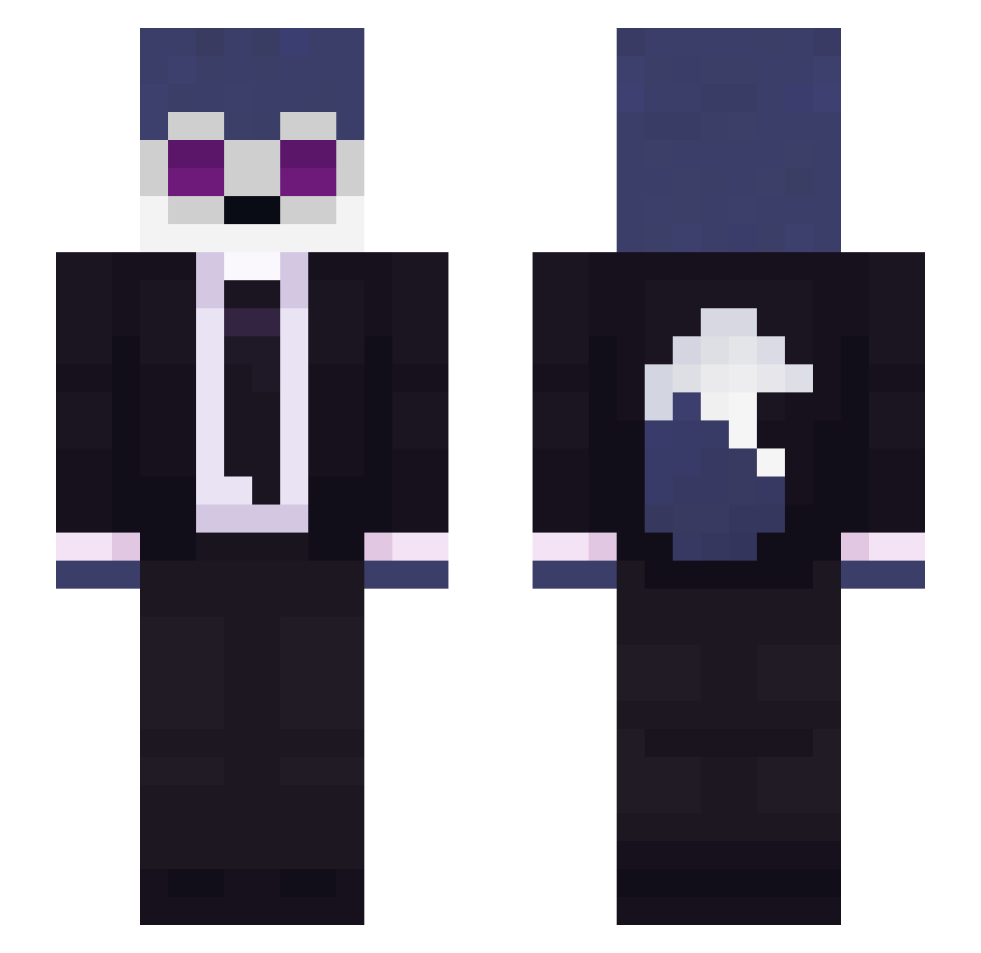 Fossilised Minecraft skin, front and back view
