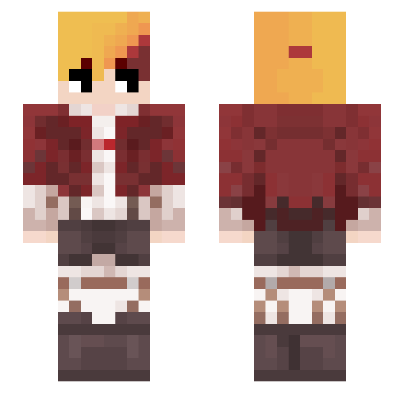 CobbleCC Minecraft skin, front and back view