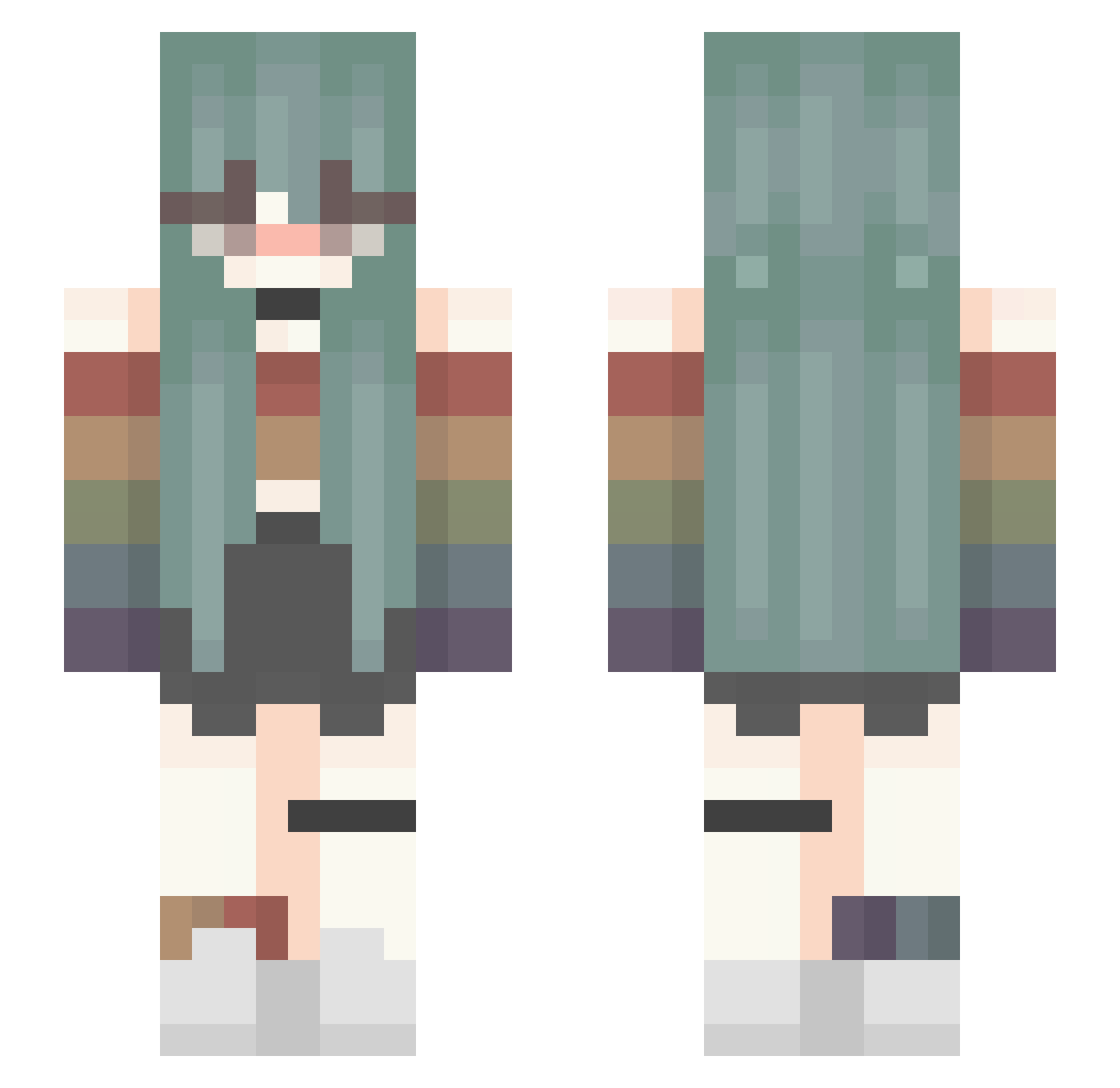 MonysGlitch Minecraft skin, front and back view