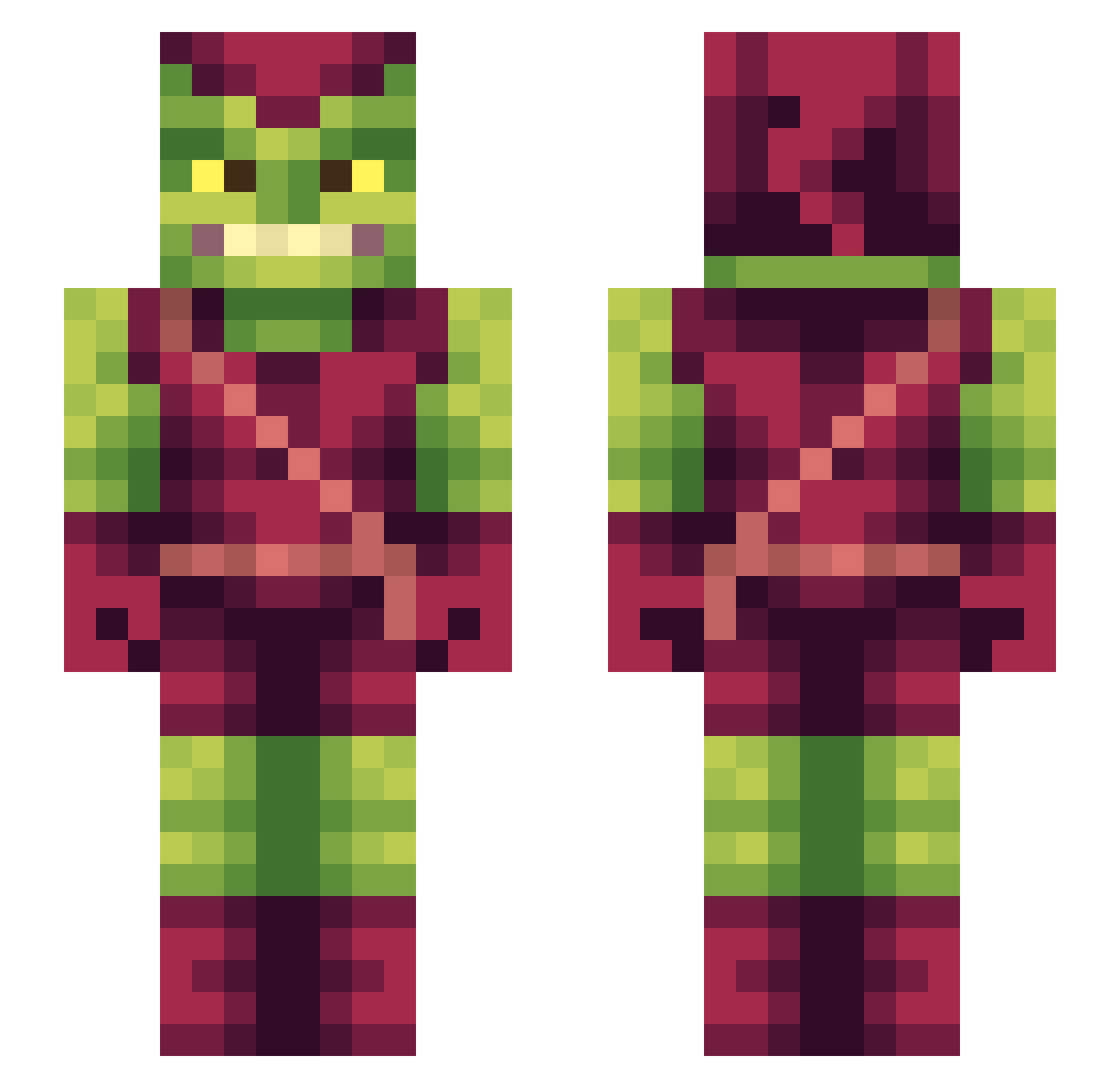 SupagettiMan Minecraft skin, front and back view