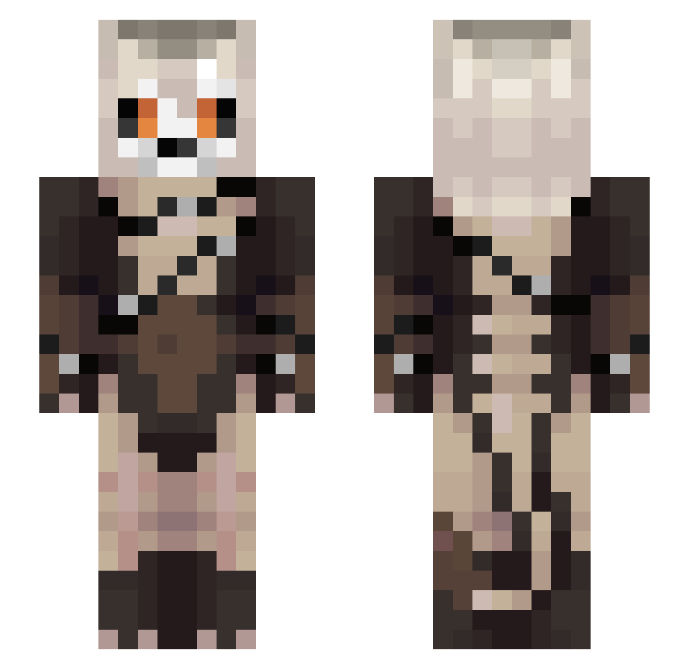 Schrodinger8k Minecraft skin, front and back view