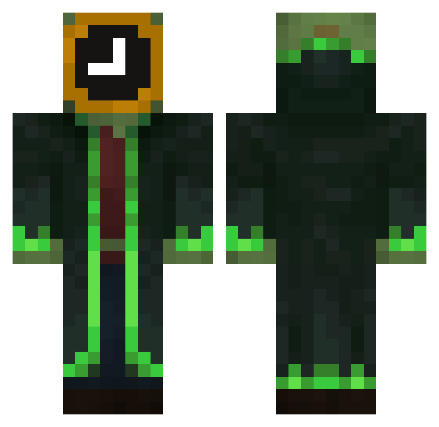 ClockingDead Minecraft skin, front and back view