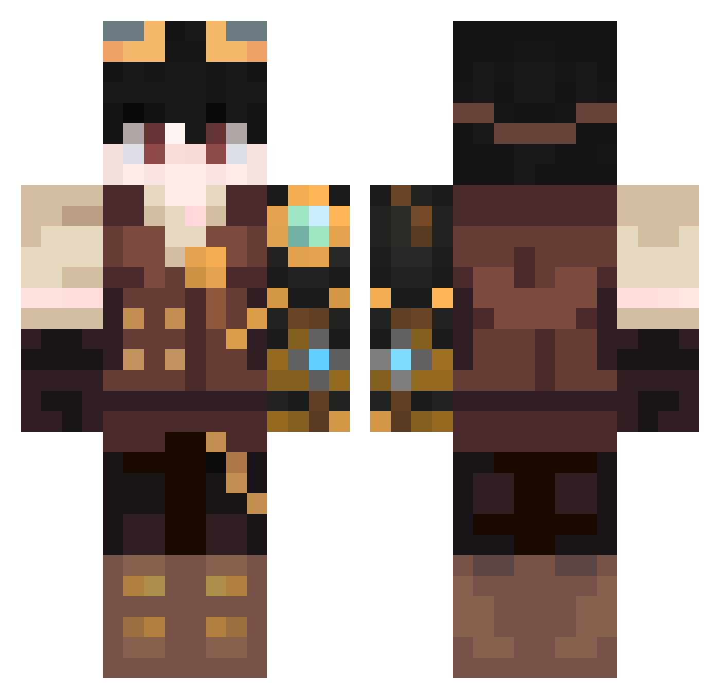 xNoodlesss Minecraft skin, front and back view