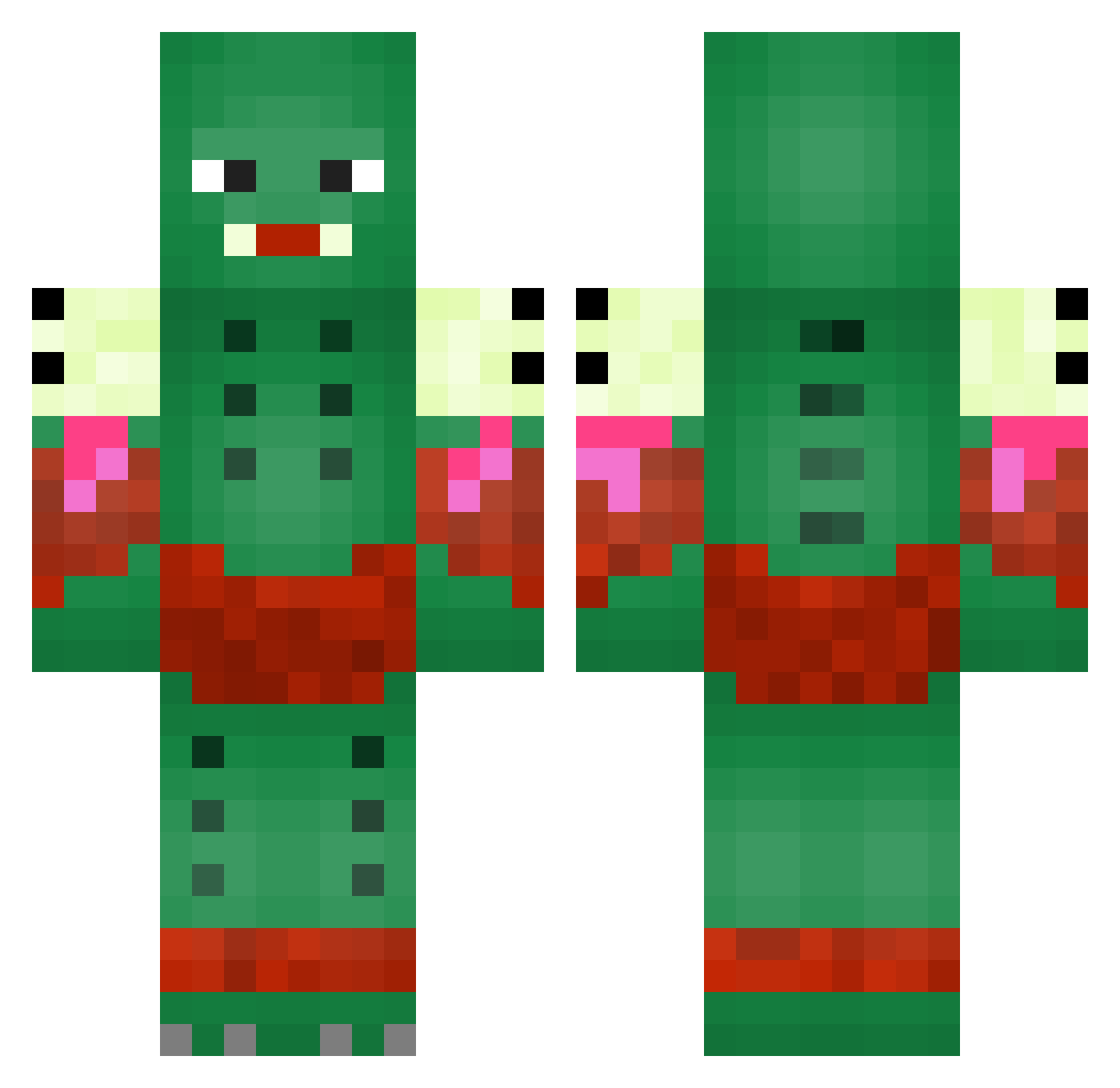 Piptendo Minecraft skin, front and back view