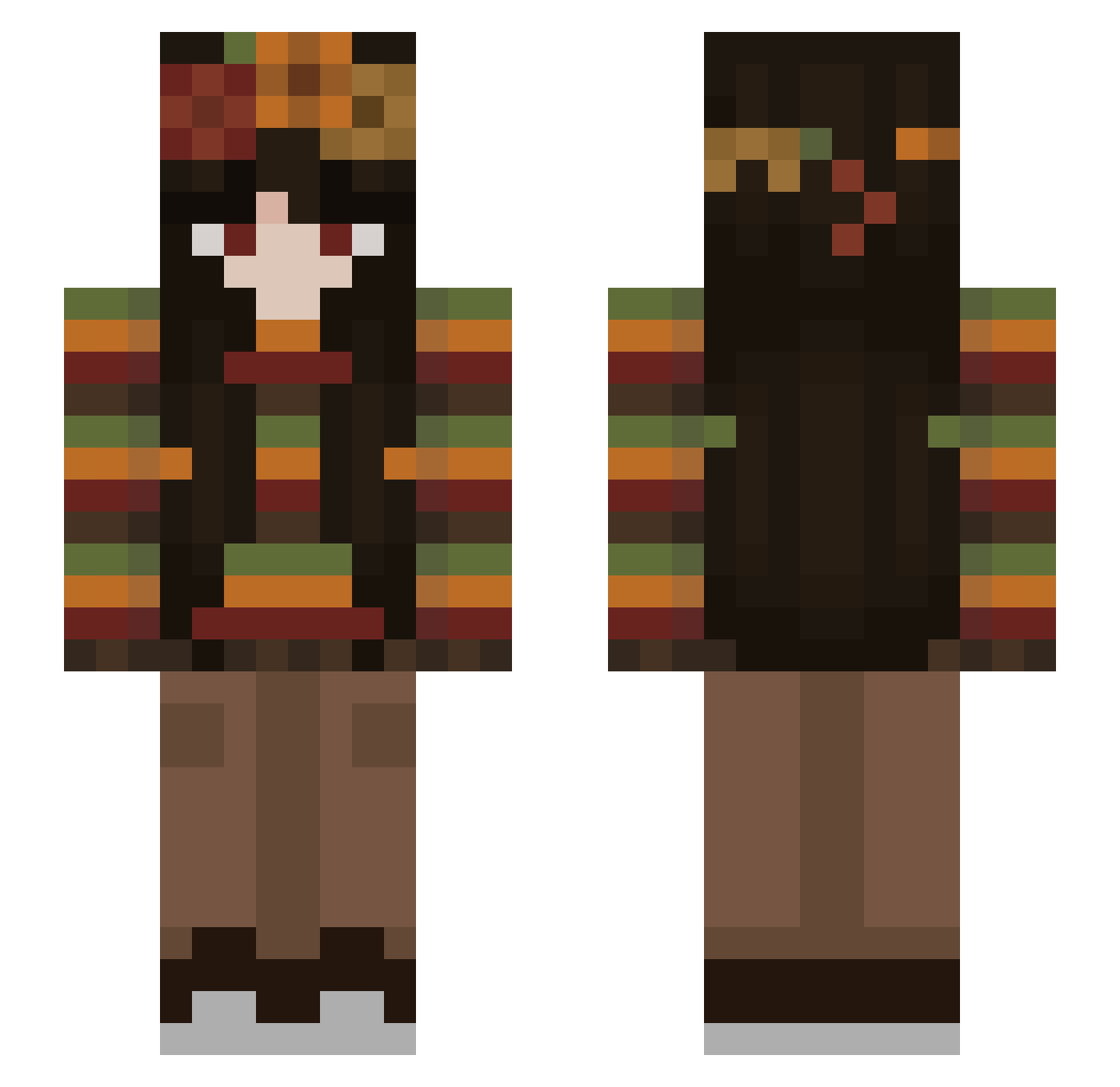 FREAKYCROW Minecraft skin, front and back view