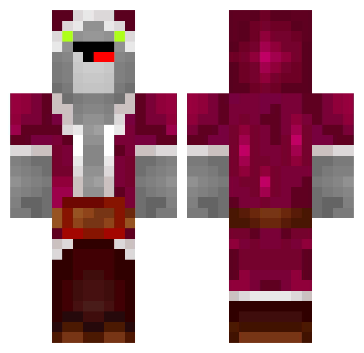 Scytheless Minecraft skin, front and back view