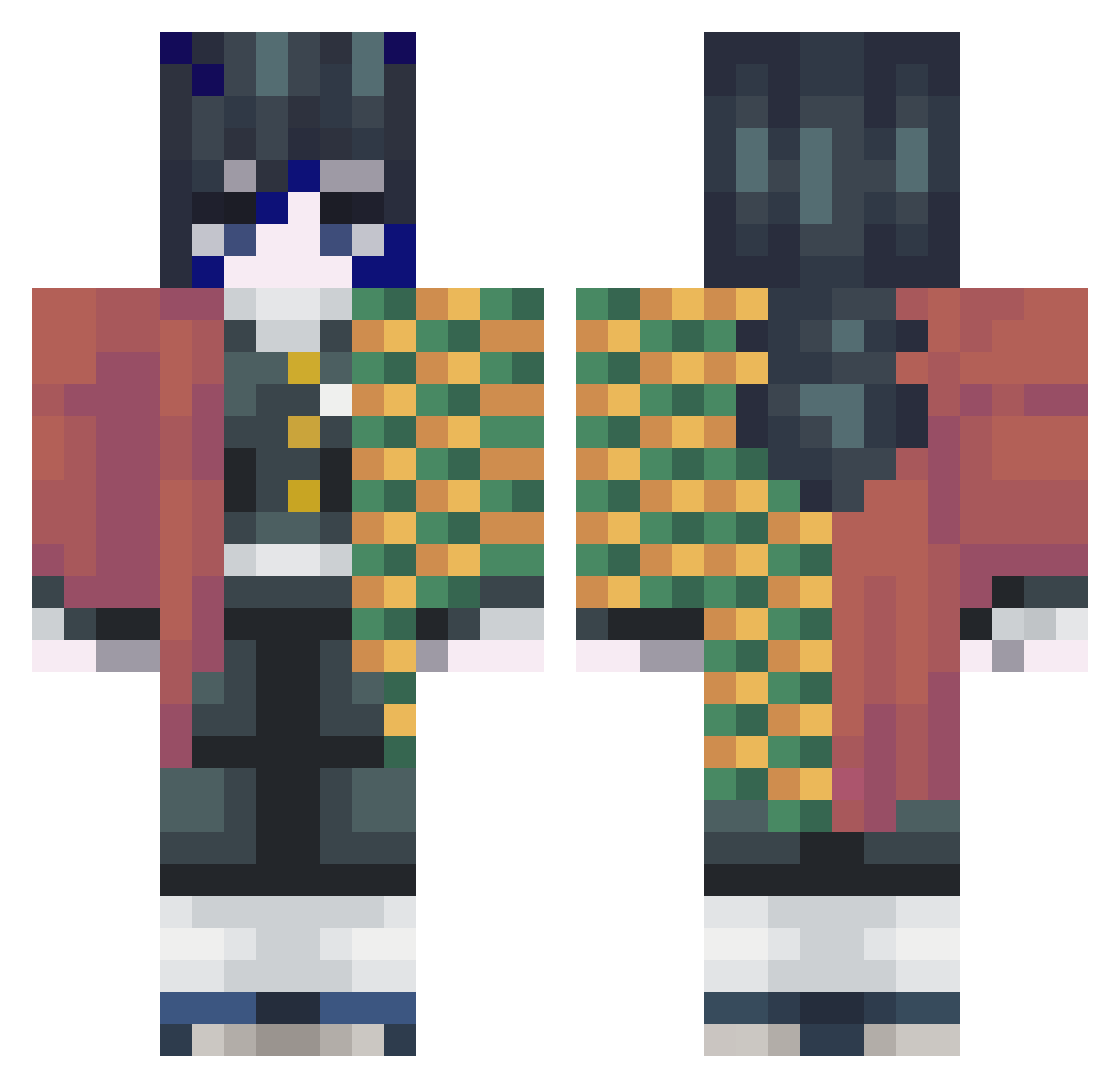 zxrfiez Minecraft skin, front and back view