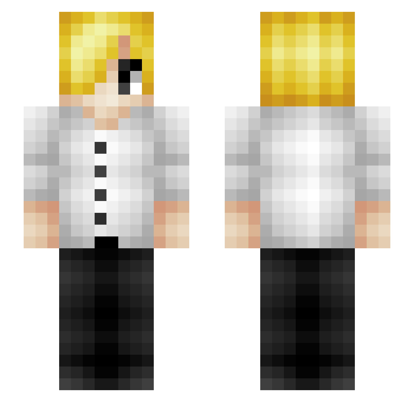 RealPachu Minecraft skin, front and back view