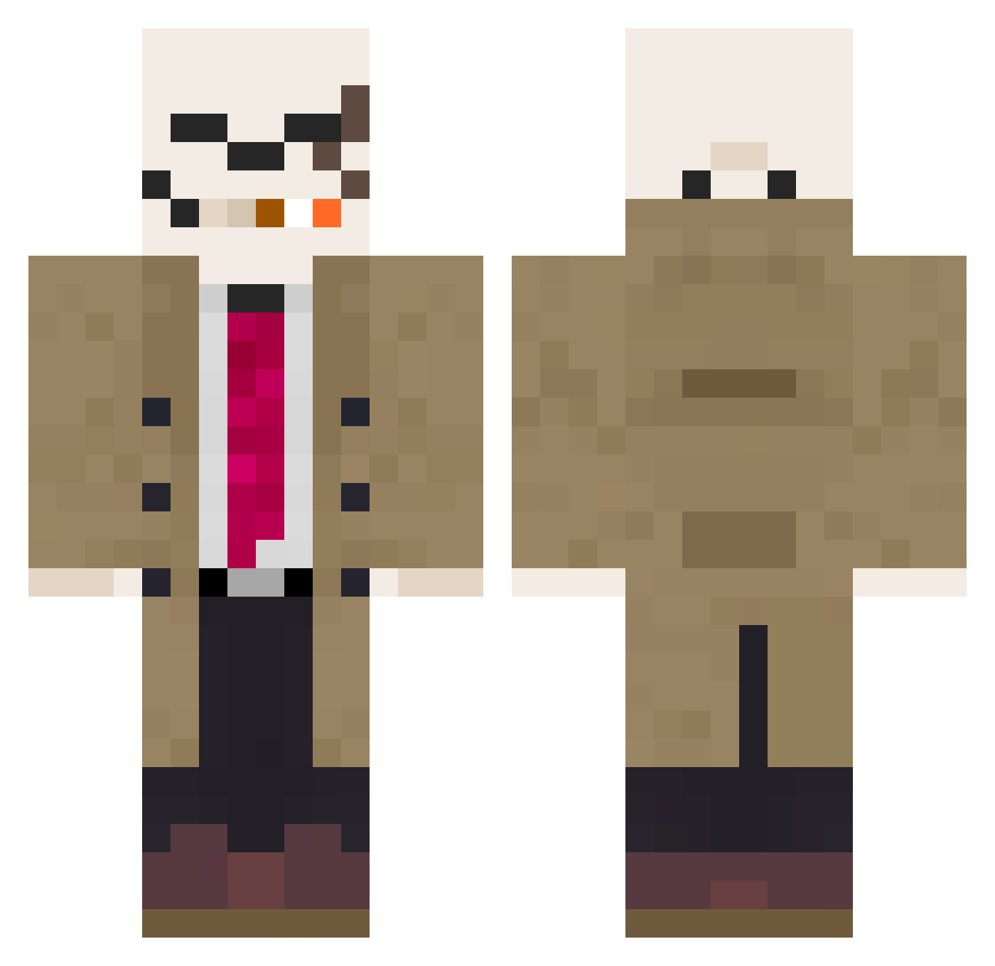 AlcatrazEscapist Minecraft skin, front and back view