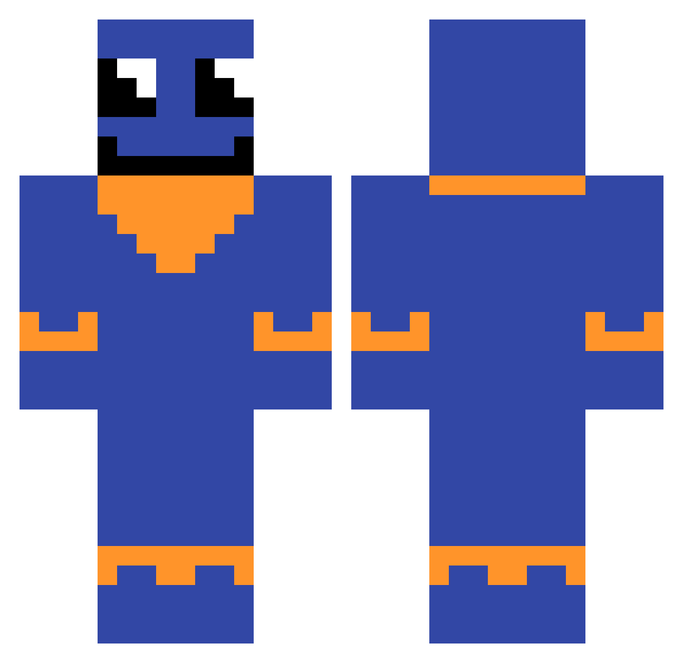 BlueMooNV Minecraft skin, front and back view