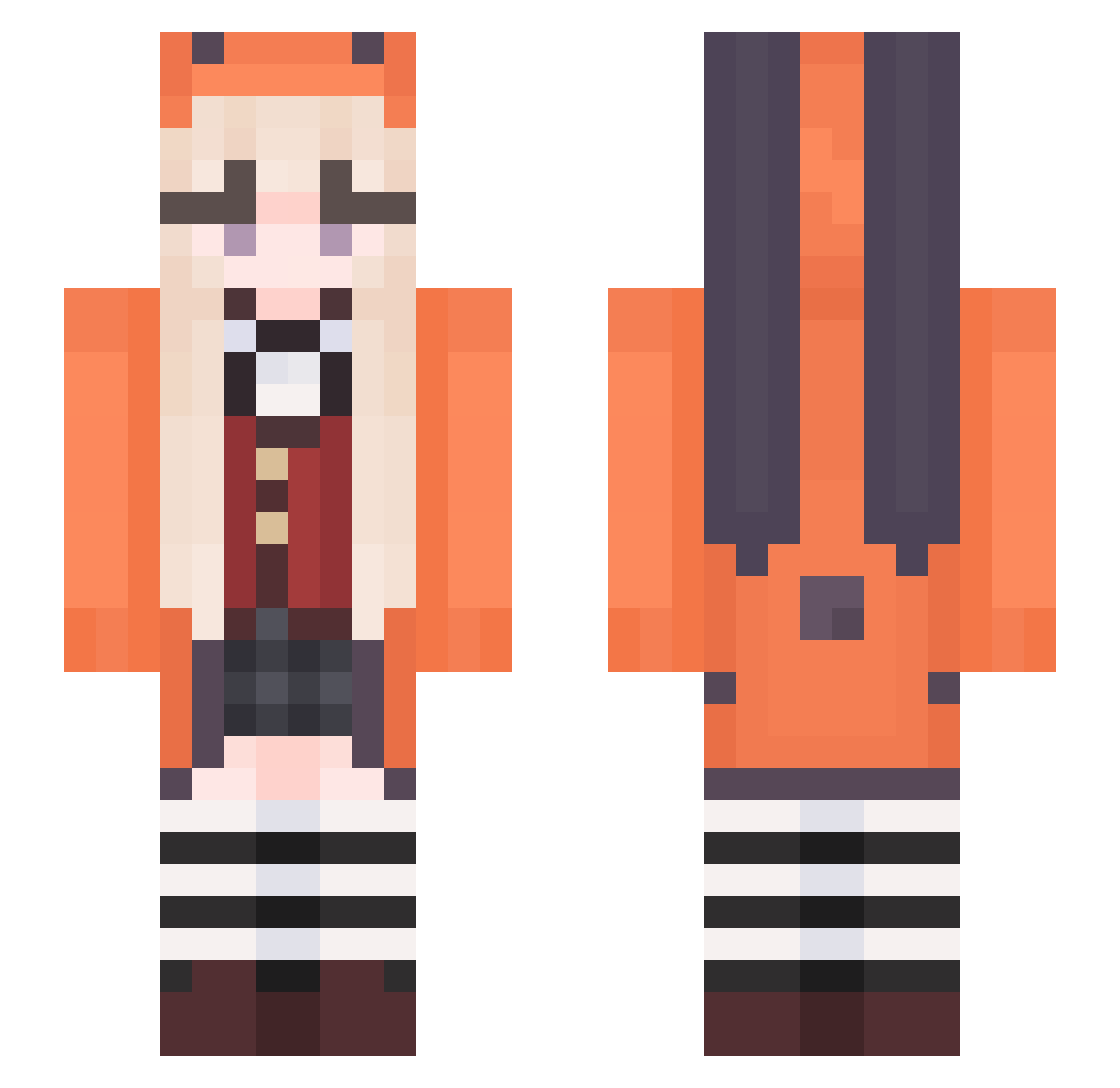 gret0 Minecraft skin, front and back view
