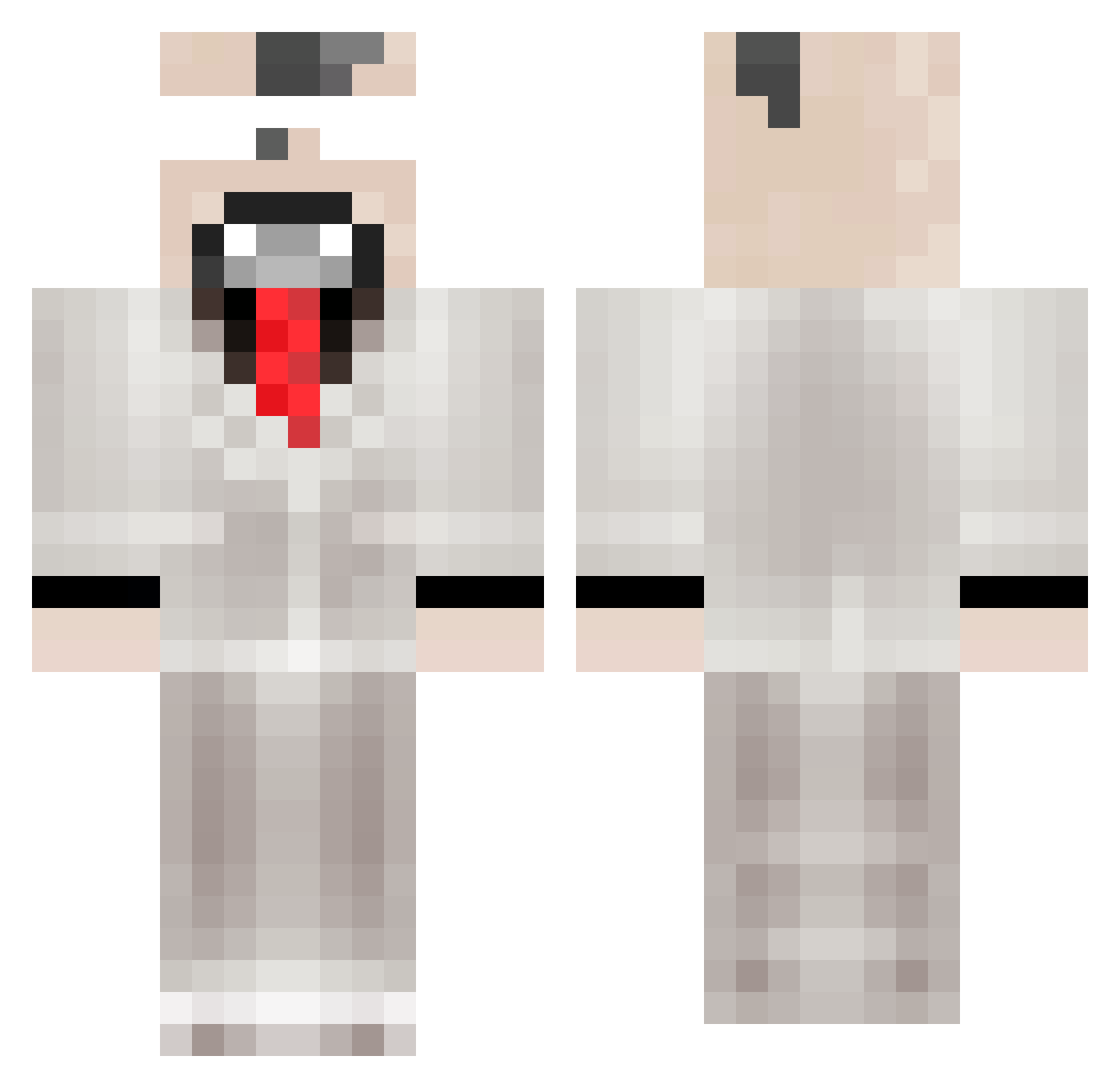 MoreLessCows Minecraft skin, front and back view