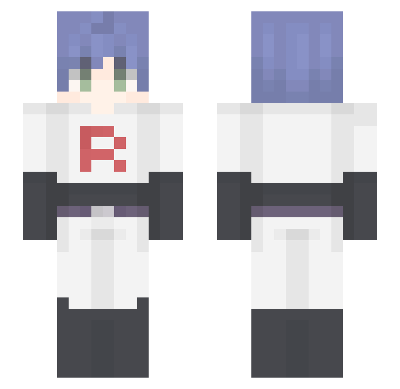 SpvceCB Minecraft skin, front and back view