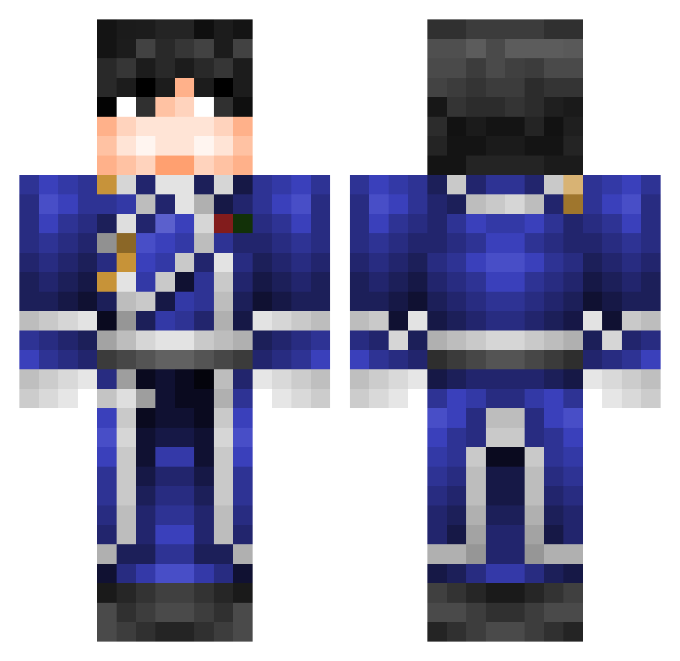 Alliteration Minecraft skin, front and back view