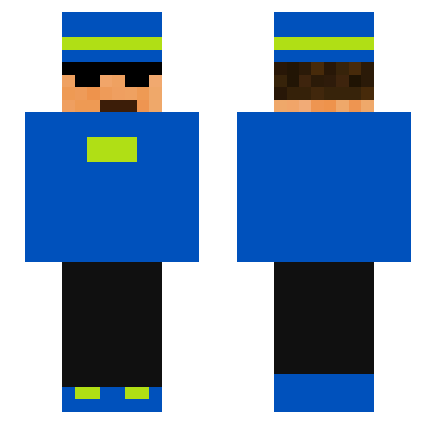 Buct Minecraft skin, front and back view