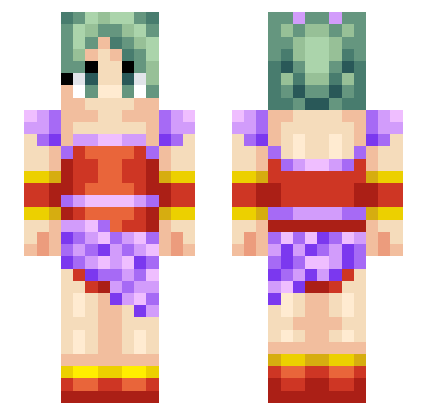 TerraVevo Minecraft skin, front and back view