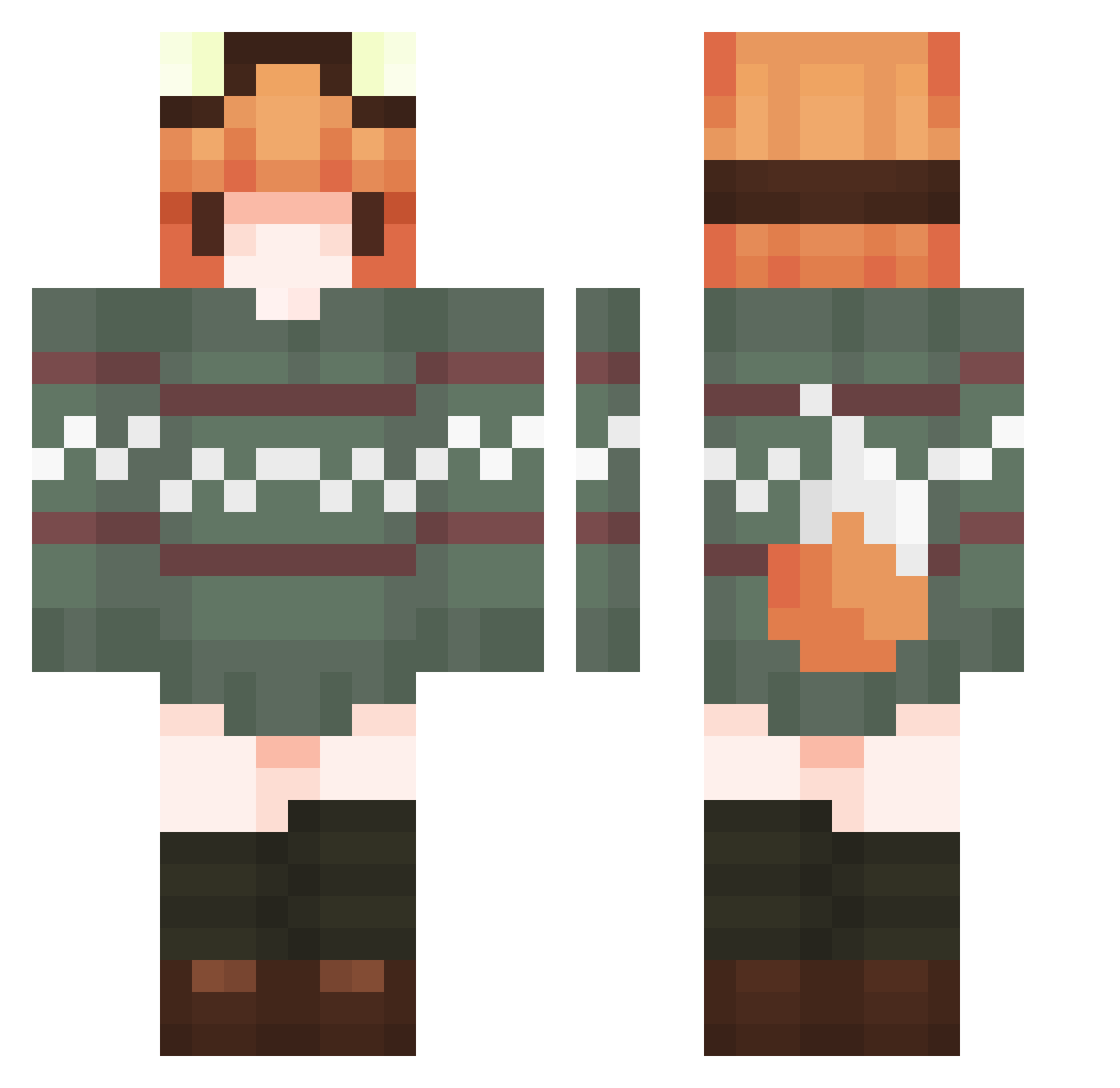 Pepperjam13 Minecraft skin, front and back view