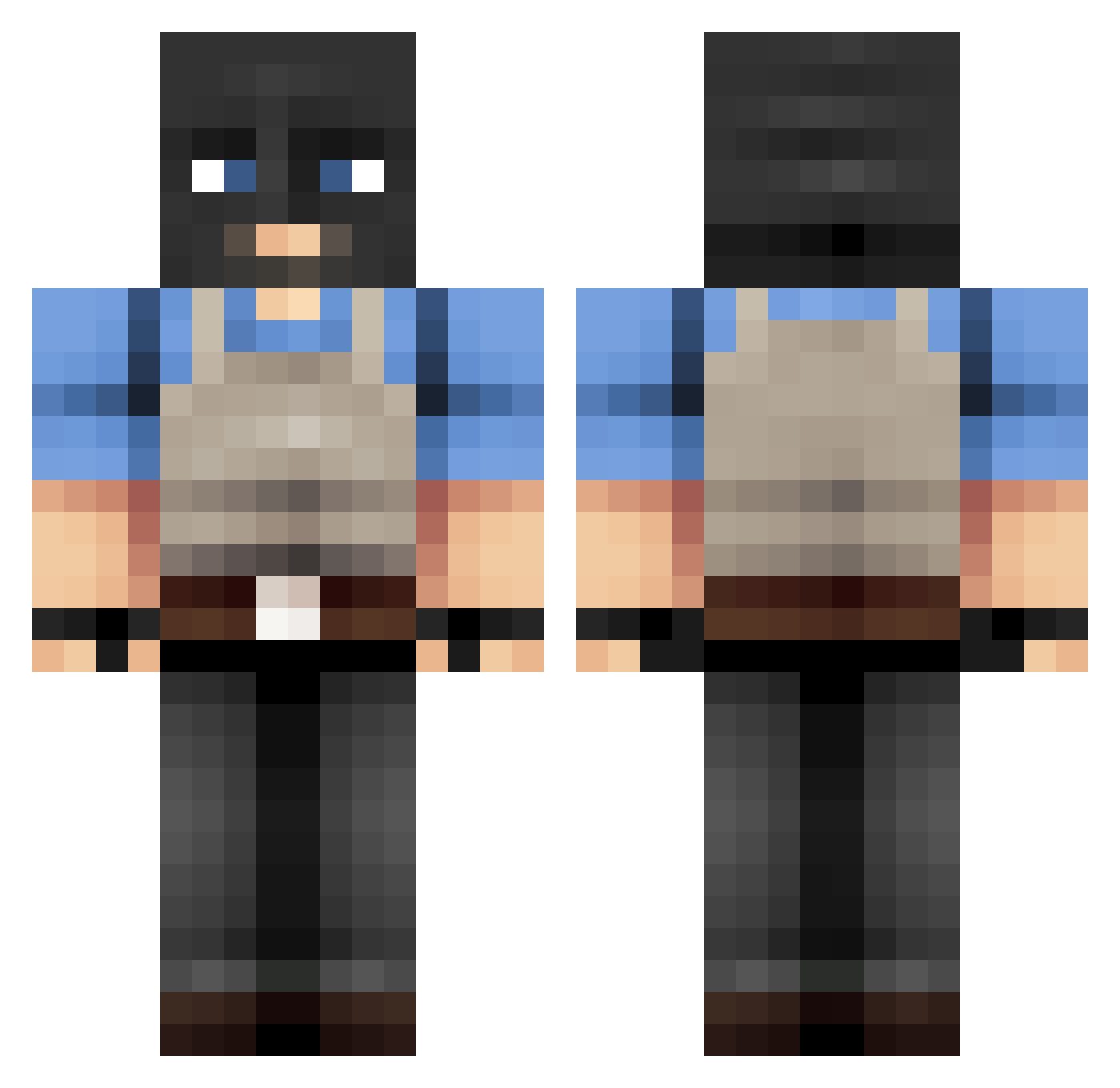 Reactive Minecraft skin, front and back view