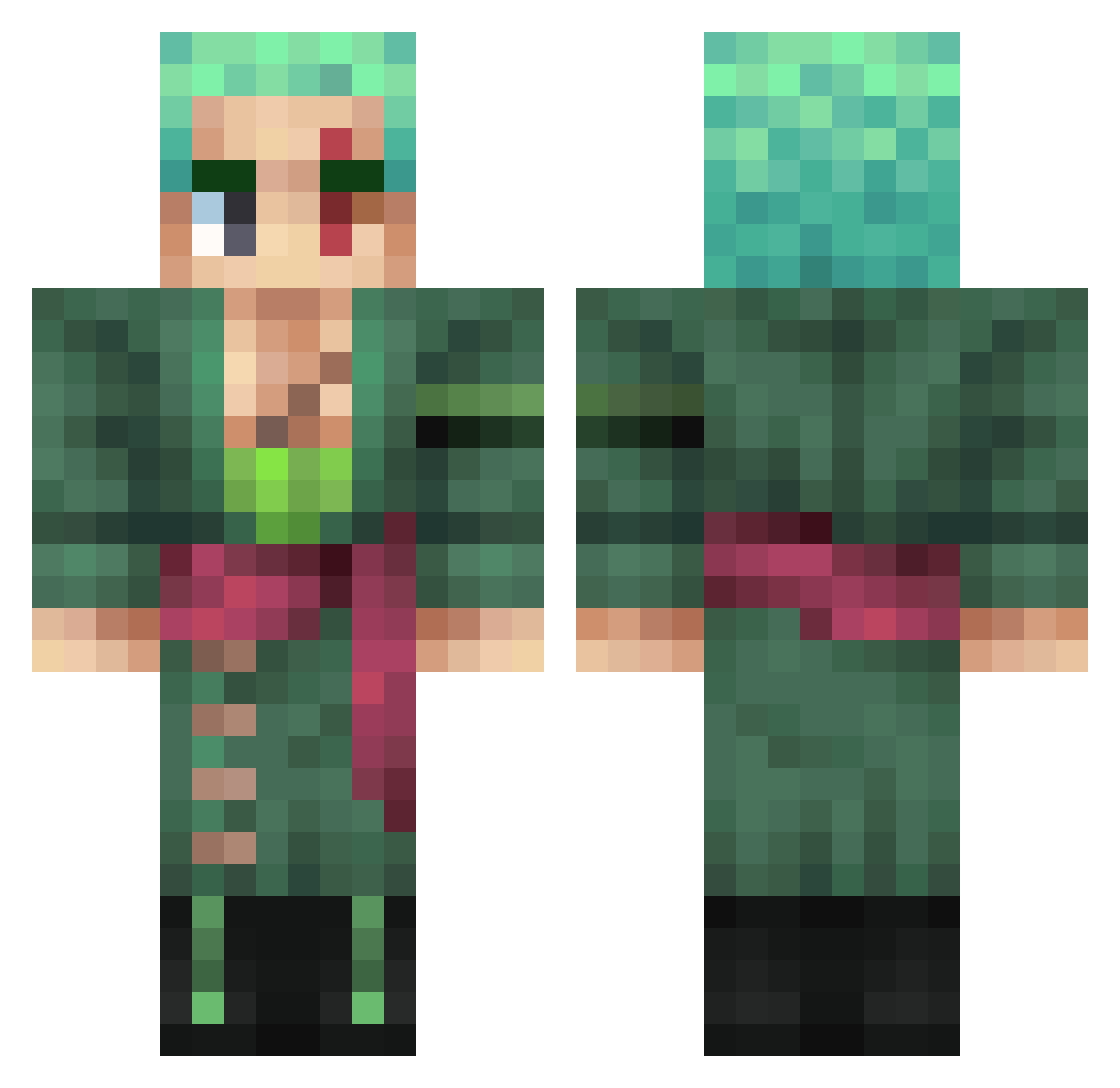 Teebrock Minecraft skin, front and back view